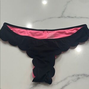 PINK Victoria's Secret Black Bikini Bottom with Pink Lining and Scalloped Edge